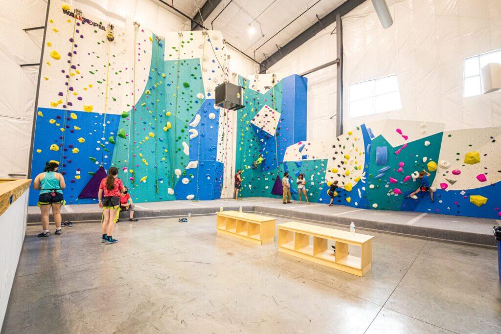 The climbing wall at Gritstone Climbing + Fitness 