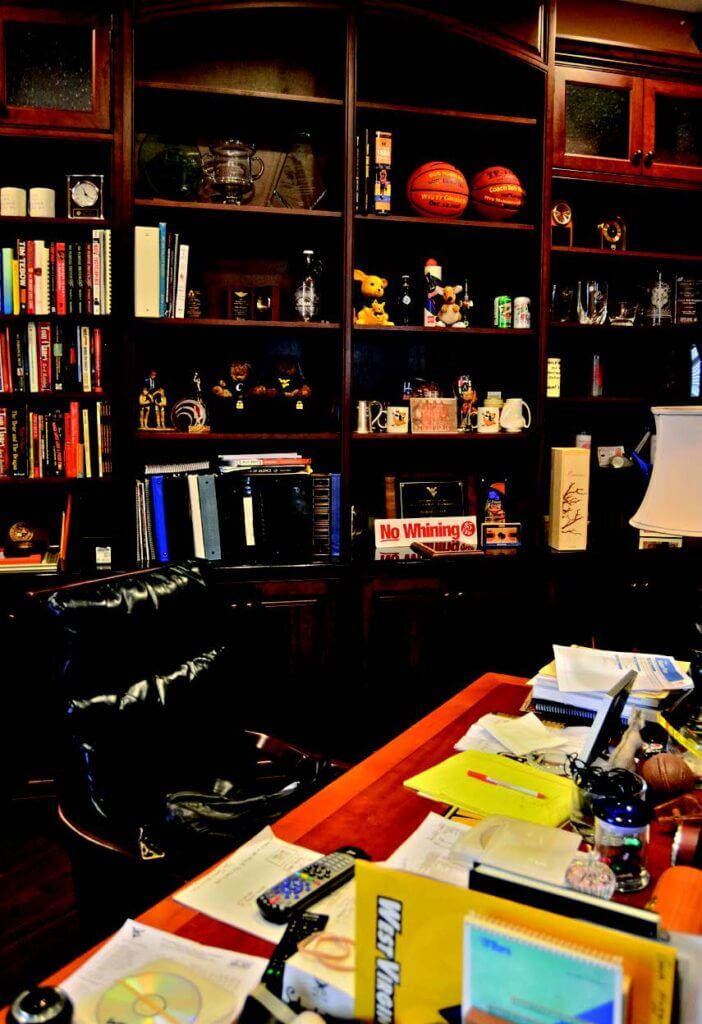Bob Huggins office, filled with WVU gear