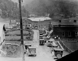Fayette County in the 1920's old cars lined up on the street