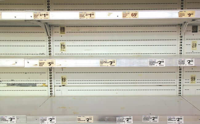 straight on view of empty store shelves
