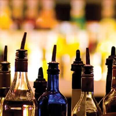 lineup of liquor bottles